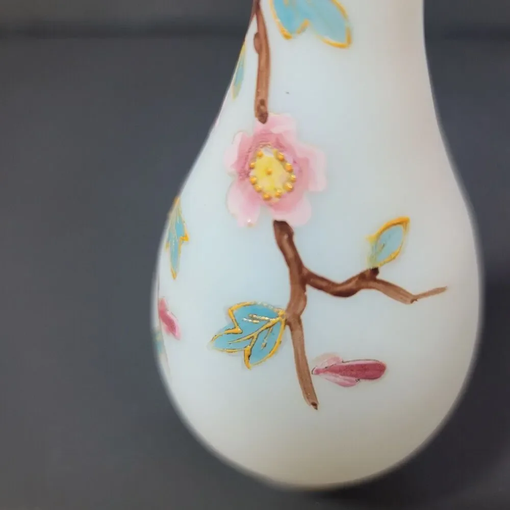 Frosted Glass Bud Face Hand Painted Pink And Blue Flowers on Branch 6